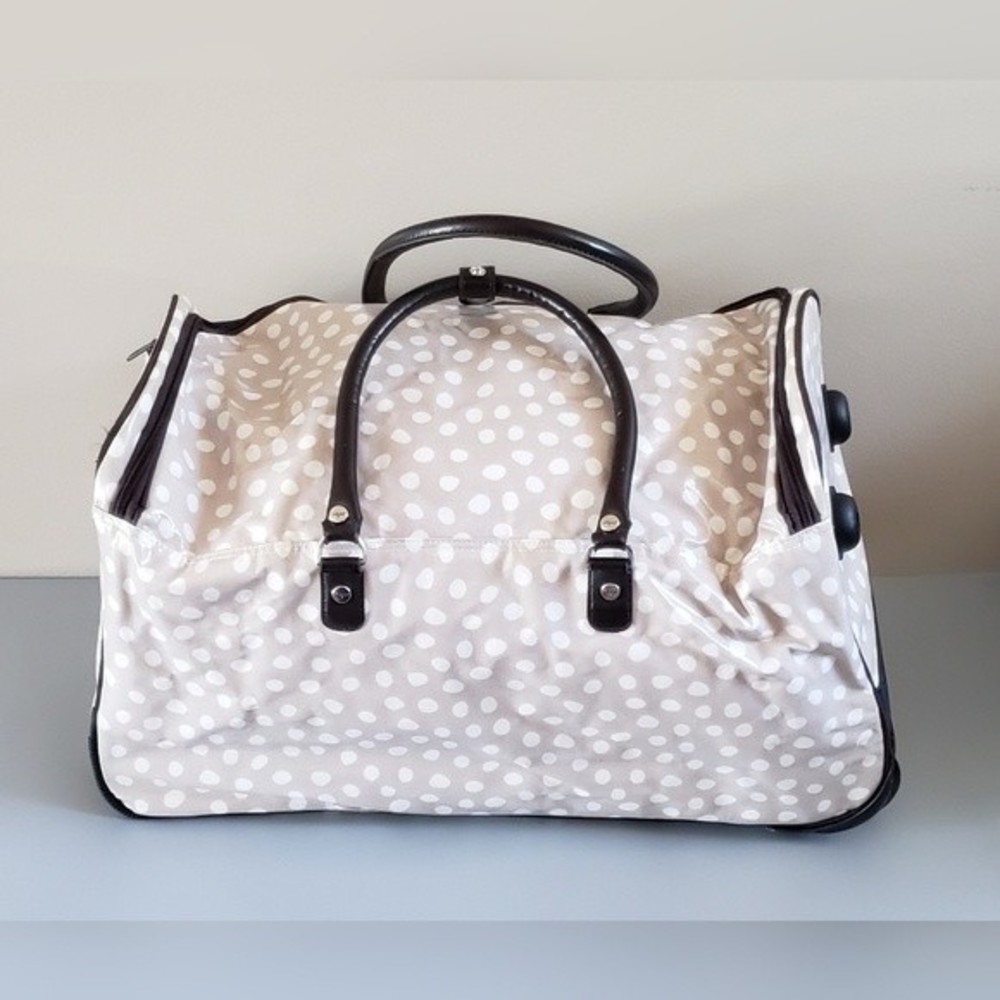 Thirty-one Tan & White Polka Dot Rolling Travel Duffle Bag